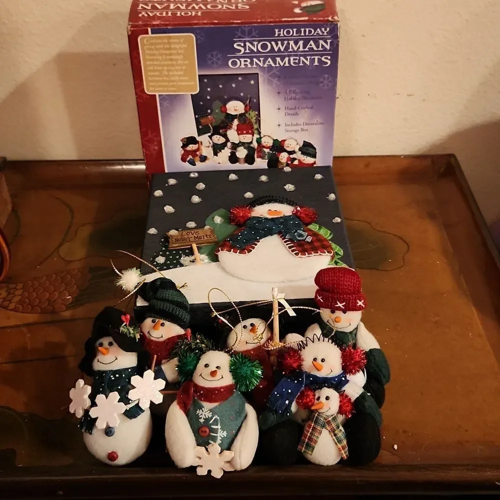 Holiday Classics Snowman Ornaments Set of 6 Decorative Storage Bin 2004
